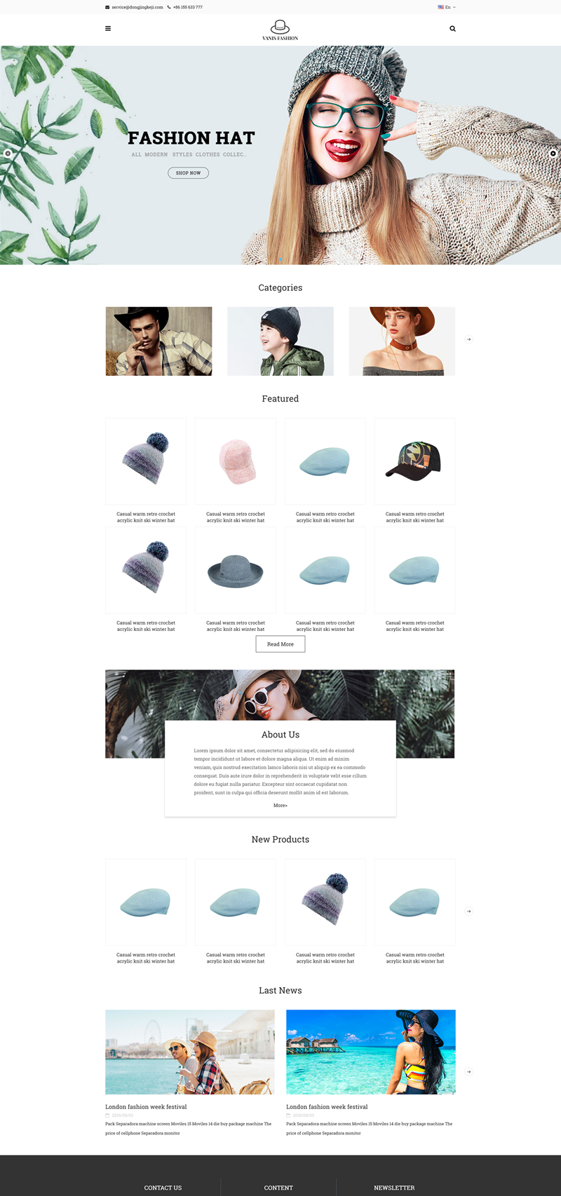 外贸多语种网站模版之 帽子 蓝色调 展版版网站模版