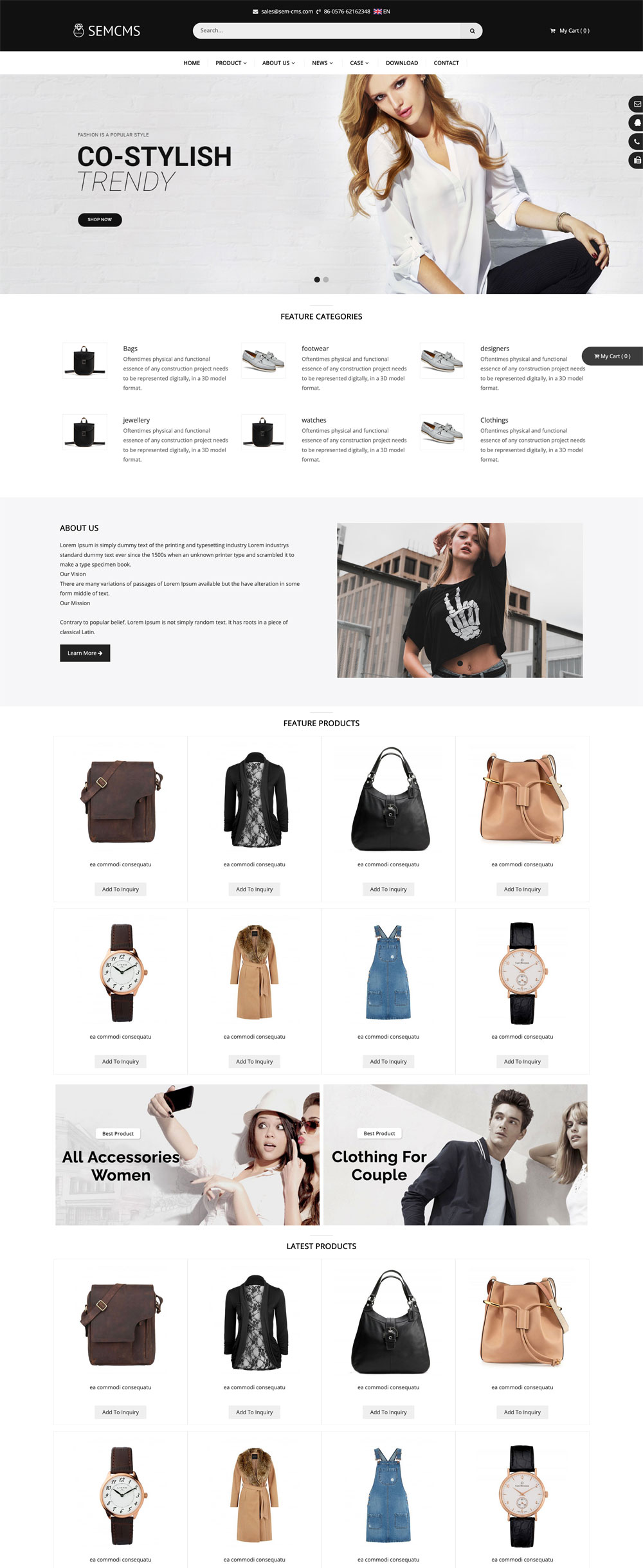 semcms 外贸网站新模版：时尚类（手表，包包，服饰等）模版